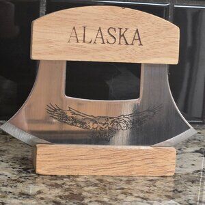 Alaska Ulu Knife w/ Wooden Handle & Display Stand – Traditional Alaskan Knife